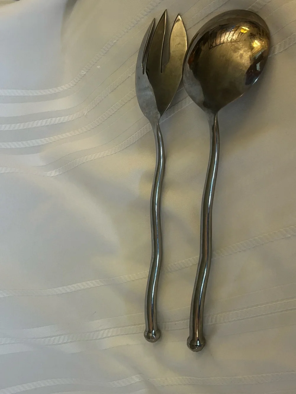 Isabel Lam Scalloped Serving Set Salad Serving Ware Silver Ocean Wave Postmodern
